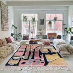 Moroccan Pink Berber Rug, Handwoven Wool Shag Rug With Abstract Blocks, Authentic Beni Ourain Style Carpet, Large 9x12 Area - thumbnail 3