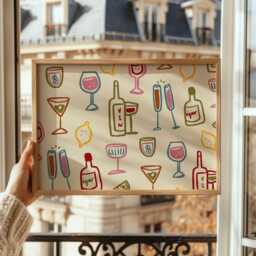Drink Glasses Print, Horizontal Colourful Wine Retro Wall Art, Kitchen Prints, Landscape Aesthetic Decor, Unframed - thumbnail 3