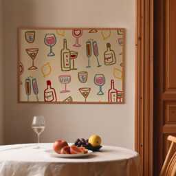 Drink Glasses Print, Horizontal Colourful Wine Retro Wall Art, Kitchen Prints, Landscape Aesthetic Decor, Unframed - thumbnail 2