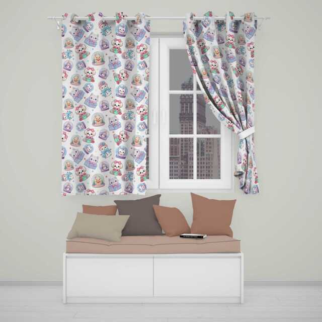 Cute Kittens Puppies Snow Globes Cream Background Seamless Pattern Readymade Eyelet Ring Top Thermal 100% Blackout Curtains - image 1