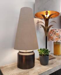 Hazelnut Brown Extra Tall Cone Lampshade in Linen, Conical Fat Lamp Shade