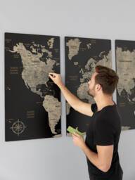 Push Pin World Map 3 Piece Wall Art, Decoration 5Th Anniversary Gift, Wooden Art Apartment Decor Travel Gift For Boyfriend - thumbnail 1