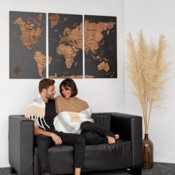 Push Pin World Map 3 Piece Wall Art, Decoration 5Th Anniversary Gift, Wooden Art Apartment Decor Travel Gift For Boyfriend - thumbnail 3