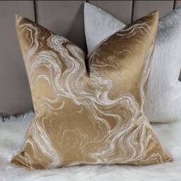 Marble Effect Gold & White Cushion Cover, Sofa Bed Pillow Cover Neutral Decor - thumbnail 2