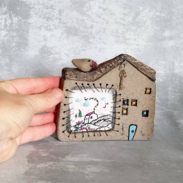 Romantic Wall Hanging, Ceramic Art With Embroidery, Unique Decor For The Home, Ceramics & Pottery, Decor - image 1