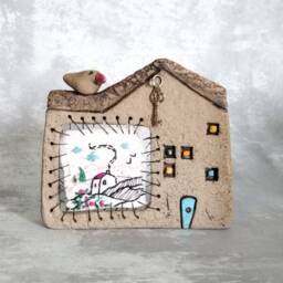 Romantic Wall Hanging, Ceramic Art With Embroidery, Unique Decor For The Home, Ceramics & Pottery, Decor - thumbnail 2