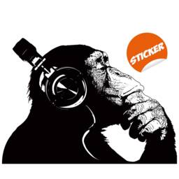 Banksy Wall Decal Thinking Monkey Art Sticker - Dj Chimp The Thinker Gorilla With Headphones Home Decals Street Graffiti Mural Print - thumbnail 2