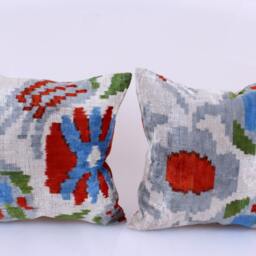 ??kat Velvet Pillow, Blue Beige Pillow, Home Decor, Velvet Decorative Pillow, ??kat Accent Pillow, Silk Pillow, Lumbar Throw Pillow, Square Cushion - thumbnail 2