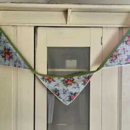 Vintage Handmade Bunting - Baby Blue & Red Floral Fabric Sourced From Vintage Eiderdown Quilt - thumbnail 3