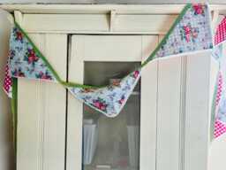 Vintage Handmade Bunting - Baby Blue & Red Floral Fabric Sourced From Vintage Eiderdown Quilt - thumbnail 1