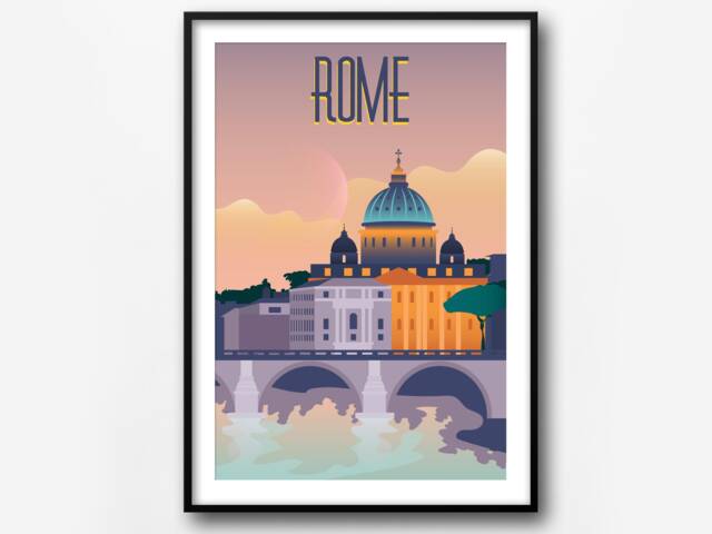 Rome Vintage Travel Poster Retro Italy City Wall Art - image 1