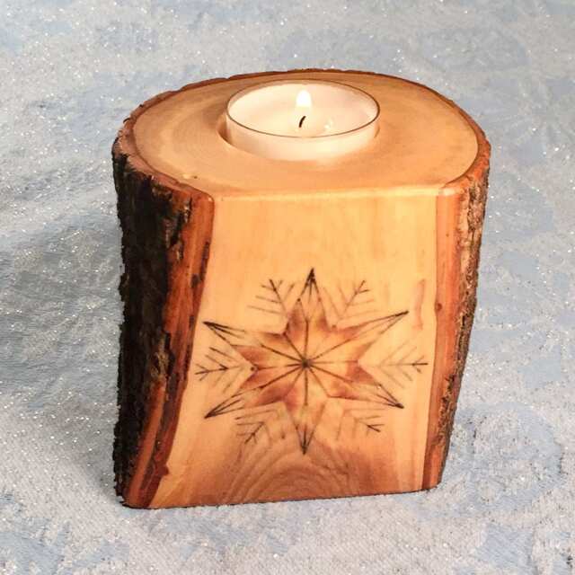star Front Natural Tree Wood Tealight Candle Holder, Rustic Home Decor, Reclaimed Gifts Under 25, Image