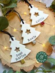 Personalised Christmas Decoration, Mini Tree Bauble, Tree, Personalized Ornament, Clay Tag, Decorations UK