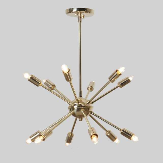 Sputnik Chandelier, Mid Century Modern Lighting, Brass Finish, Starburst Light Fixture - image 1