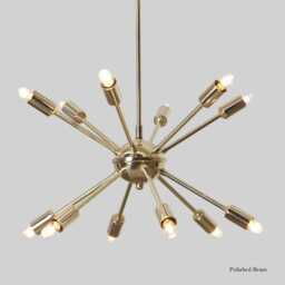 Sputnik Chandelier, Mid Century Modern Lighting, Brass Finish, Starburst Light Fixture - thumbnail 2