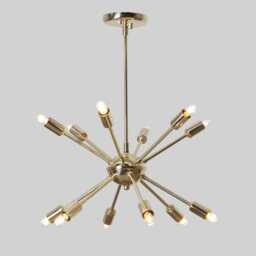 Sputnik Chandelier, Mid Century Modern Lighting, Brass Finish, Starburst Light Fixture - thumbnail 1