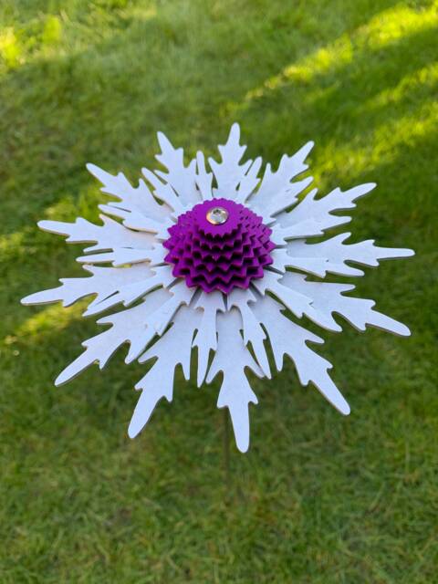 Eryngium Flower Stem - Silver, Purple, Anodised Aluminium, Garden Art Sculpture - image 1
