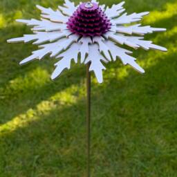 Eryngium Flower Stem - Silver, Purple, Anodised Aluminium, Garden Art Sculpture - thumbnail 2