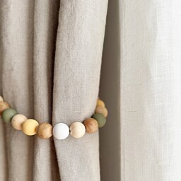 Handmade Wooden Bead Curtain Tiebacks Khaki Green & Yellow, Set Of 2 - thumbnail 2