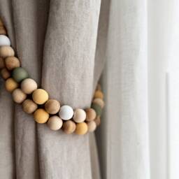 Handmade Wooden Bead Curtain Tiebacks Khaki Green & Yellow, Set Of 2 - thumbnail 4