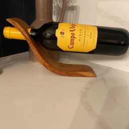 Handcrafted Olive Wood Wine Bottle Stand Balancing Rustic Bar Decor