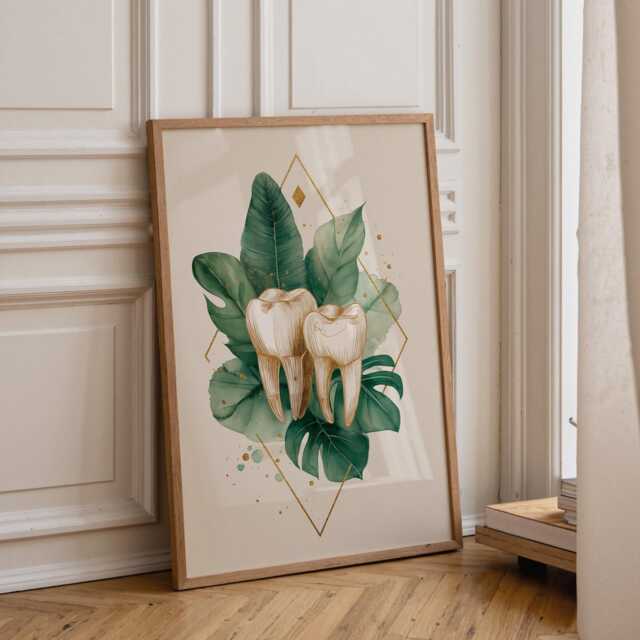 Dental Wall Art Print - Botanical Teeth Illustration Modern Dentist Office D??cor Anatomy Medical - image 1