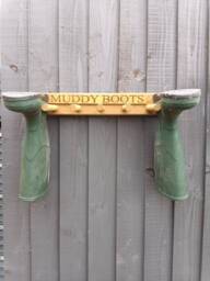 Oak Waxed Personalised Welly Wellington Wellies Wooden Rack Boot Holder Wall Mounted Shoe Storage Entryway Porch Organiser