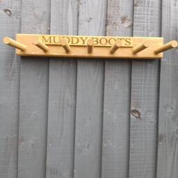 Oak Waxed Personalised Welly Wellington Wellies Wooden Rack Boot Holder Wall Mounted Shoe Storage Entryway Porch Organiser - thumbnail 4