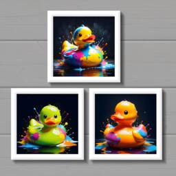 Rubber Duck Bathroom Wall Art, Quirky Colourful Bath Time Poster, Digital File Or Printed, Square Decor, Colour Splashes, Dark - thumbnail 3