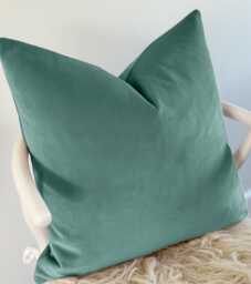 Teal Velvet Pillow Cover - Aqua Blue Plush Throw Cushion - thumbnail 1