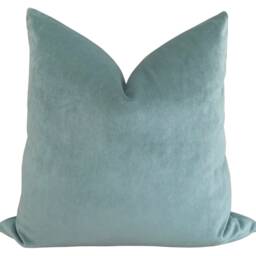 Teal Velvet Pillow Cover - Aqua Blue Plush Throw Cushion - thumbnail 2