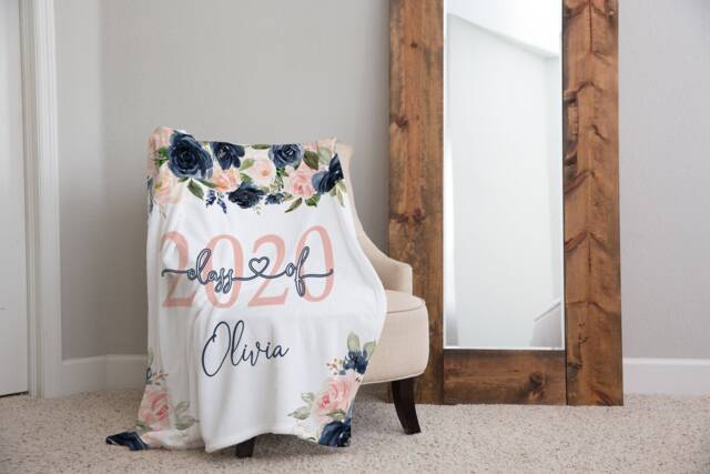 Graduation Blanket, Class Of 2020 Gift, Floral Style Personalized Gift For Senior, Senior Year - image 1