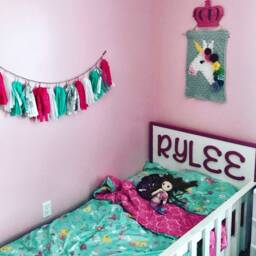 Crochet Unicorn Wall Hanging With Flowers, Kids Decor - thumbnail 3