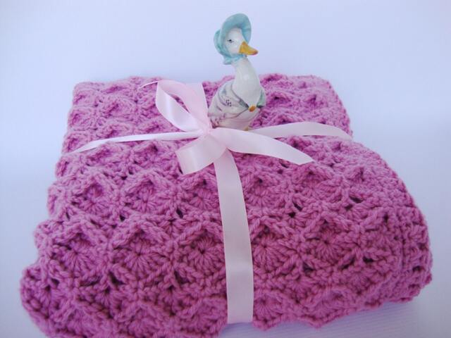 Crochet Merino Wool Baby Blanket Rose Pink Newborn Gift - image 1
