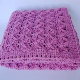 Crochet Merino Wool Baby Blanket Rose Pink Newborn Gift - thumbnail 2