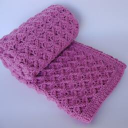 Crochet Merino Wool Baby Blanket Rose Pink Newborn Gift - thumbnail 3