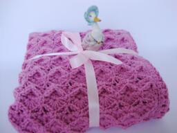 Crochet Merino Wool Baby Blanket Rose Pink Newborn Gift - thumbnail 1