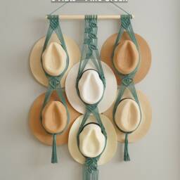 Macrame Hat Display, Farmhouse Decor Wall, House Warming Gift, Hanging Cap Rack, Mother Day Rustic Decor, Holder, Gift For Her H12 - thumbnail 4