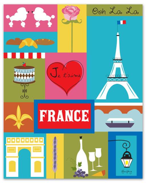 Eiffel Tower Print, Paris Decor, Wall Art, France Poster, Map Style E8-O-Fra - image 1