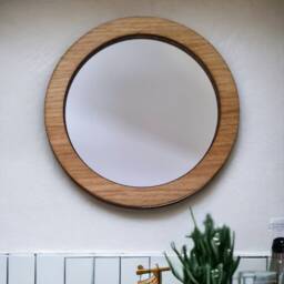 Round Wooden Framed Mirror Oak, Walnut, Or Cherry Veneer - thumbnail 3