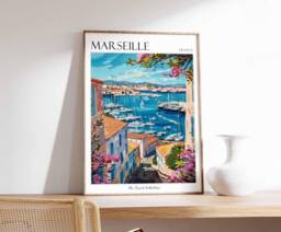 Marseille France Travel Poster Coastal Mediterranean Art Print - thumbnail 1