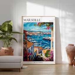 Marseille France Travel Poster Coastal Mediterranean Art Print - thumbnail 2