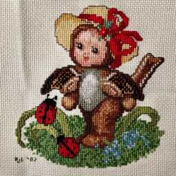Completed Sparrow Baby Cross Stitch - Colorful Farm Animal Handmade Wall Art, Gift - thumbnail 1