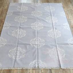 Grey & Ivory Mandala Design Rug - Handwoven Cotton Flatweave Area For Living Room & Bedroom, 9x12 in Custom Options - thumbnail 2