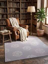 Grey & Ivory Mandala Design Rug - Handwoven Cotton Flatweave Area For Living Room & Bedroom, 9x12 in Custom Options - thumbnail 1