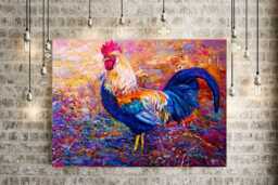 Colourful Cockerel Canvas Print Vibrant Chicken Wall Art - thumbnail 1
