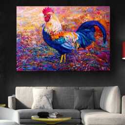Colourful Cockerel Canvas Print Vibrant Chicken Wall Art - thumbnail 2