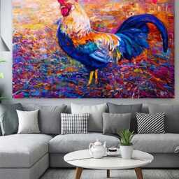 Colourful Cockerel Canvas Print Vibrant Chicken Wall Art - thumbnail 3