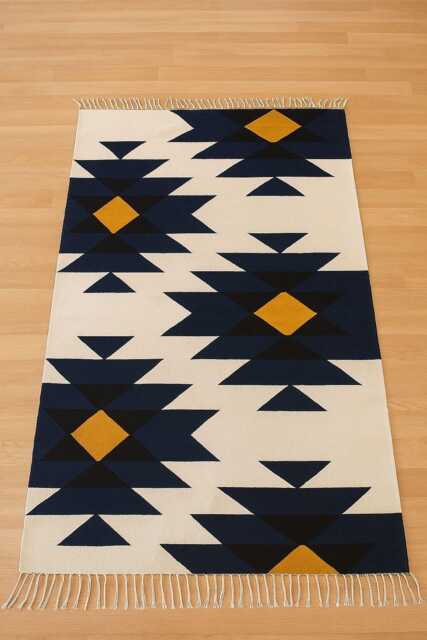 Handmade Kilim Rug Colorful Geometric Wool Flatweave - Bohemian Tribal Design - image 1
