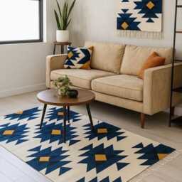 Handmade Kilim Rug Colorful Geometric Wool Flatweave - Bohemian Tribal Design - thumbnail 4